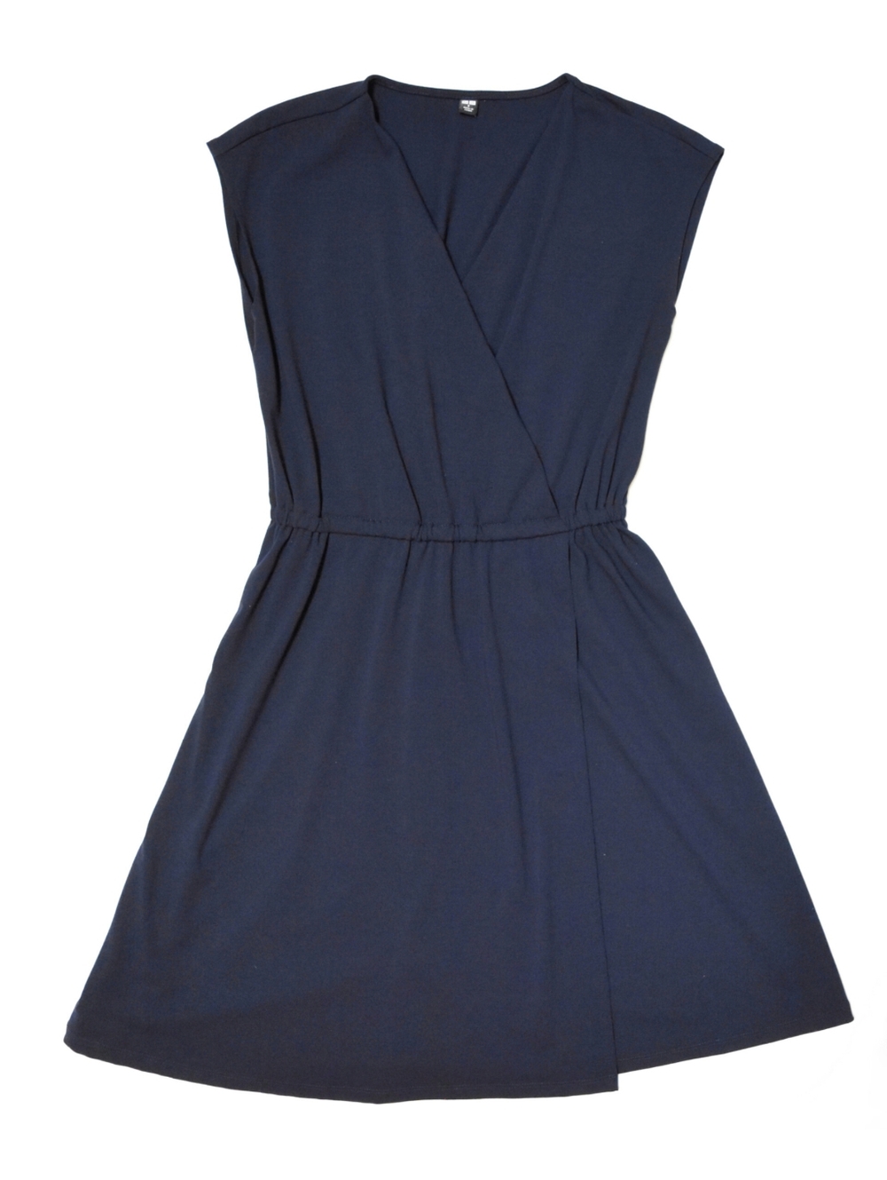 UNIQLO Small Navy Blue Sleeveless Wrap Dress Midi Knee Length V Neck Womens